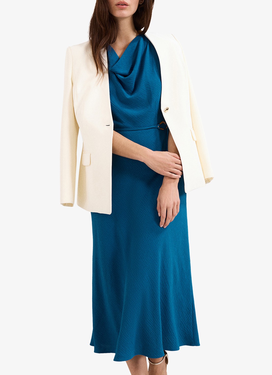 Phase Eight Midi jurk met watervalhals - detail 8 donkerblauw