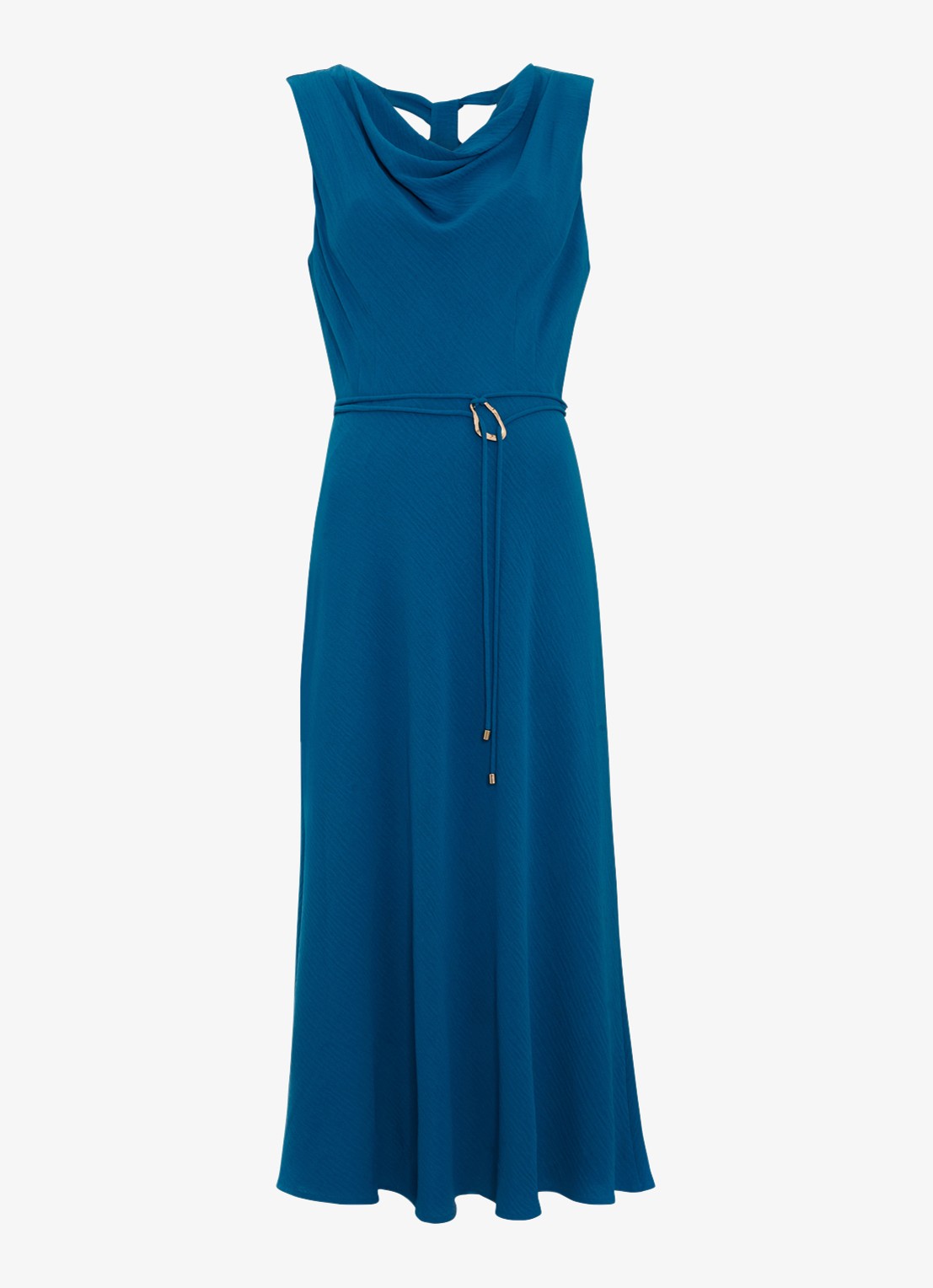Phase Eight Midi jurk met watervalhals - voorkant 2 donkerblauw