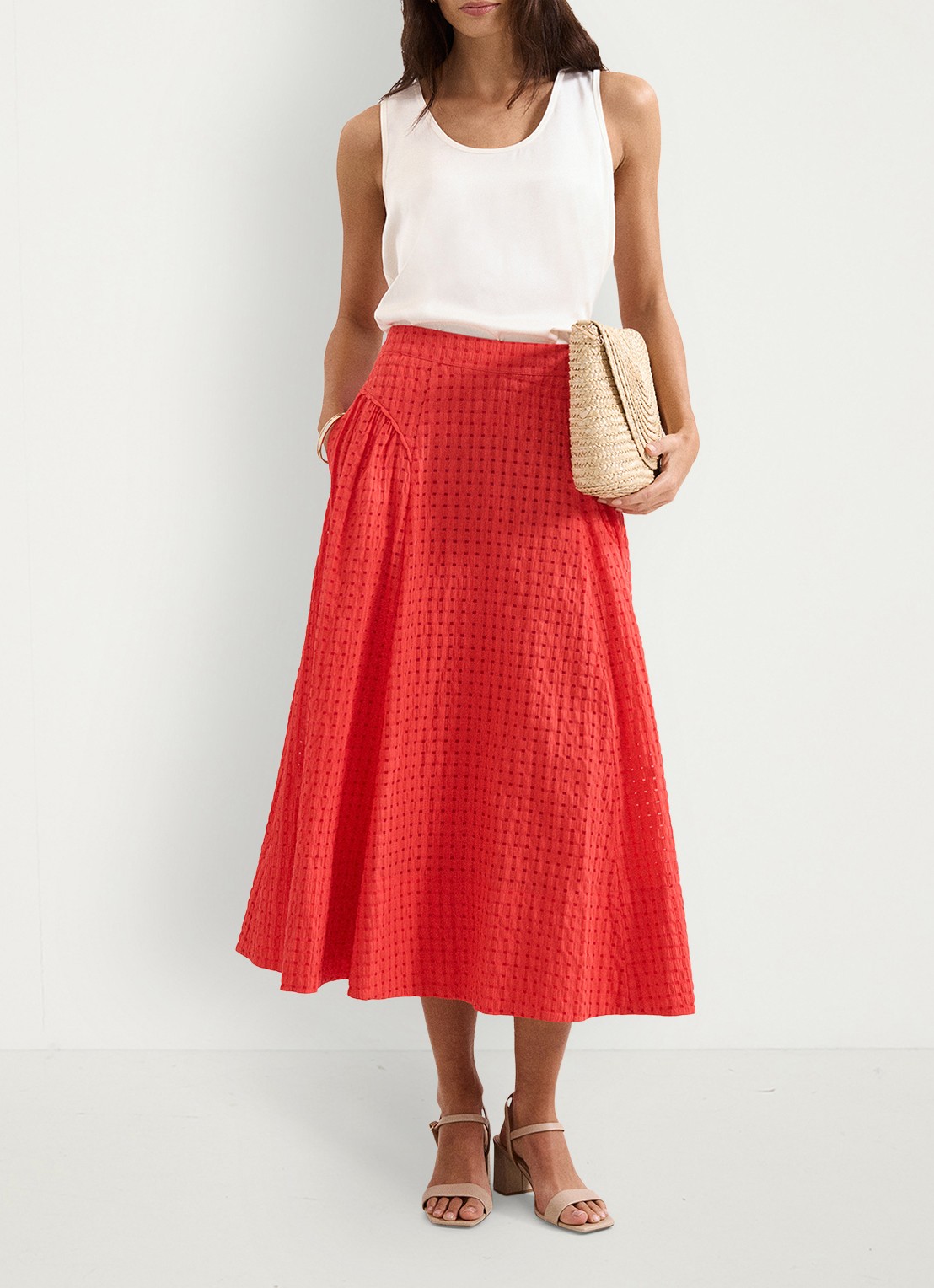 Phase Eight Midi rok met steekzakken - voorkant 3 rood