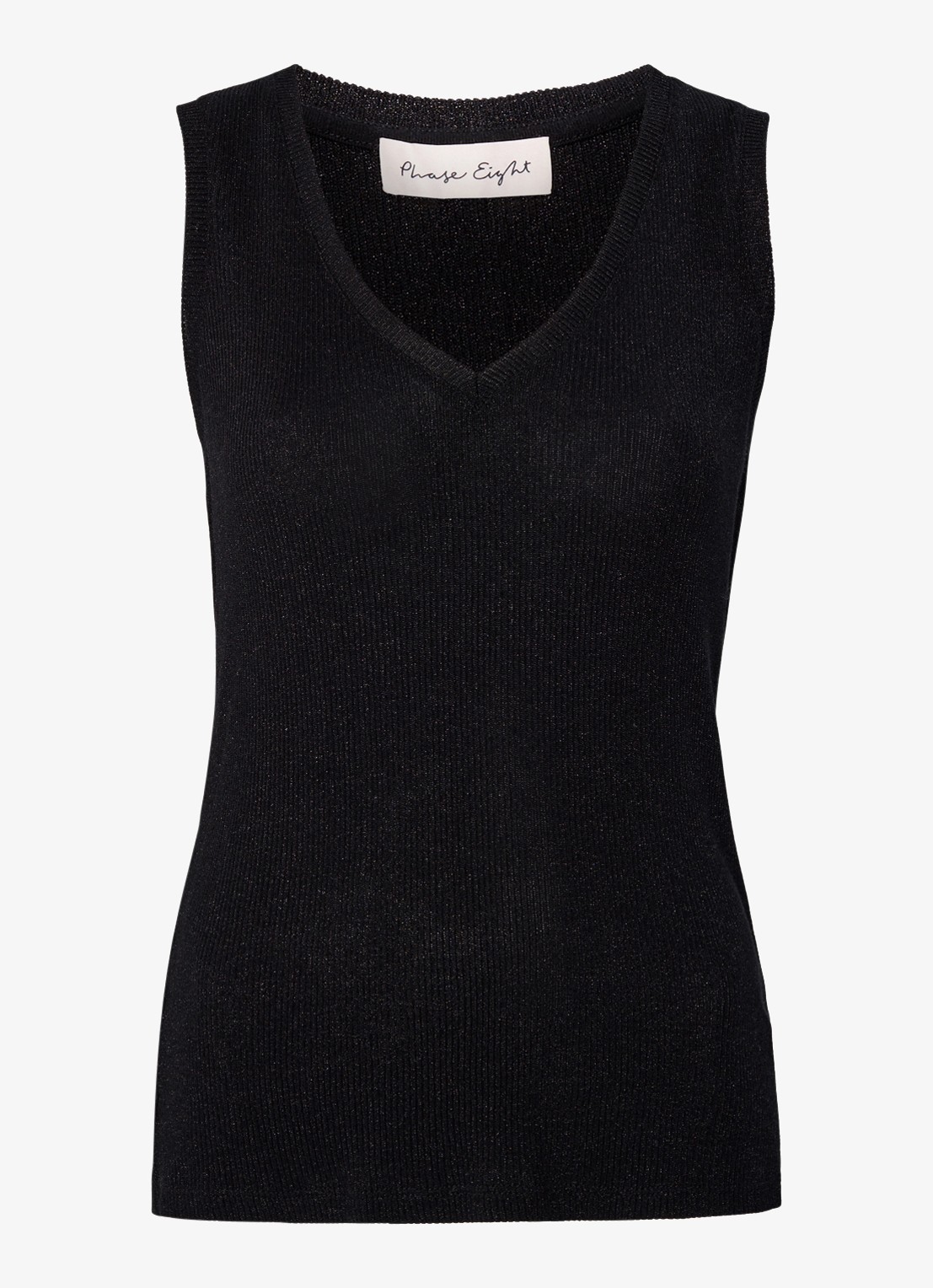 Phase Eight Mila ribgebreide tanktop met lurex - voorkant zwart
