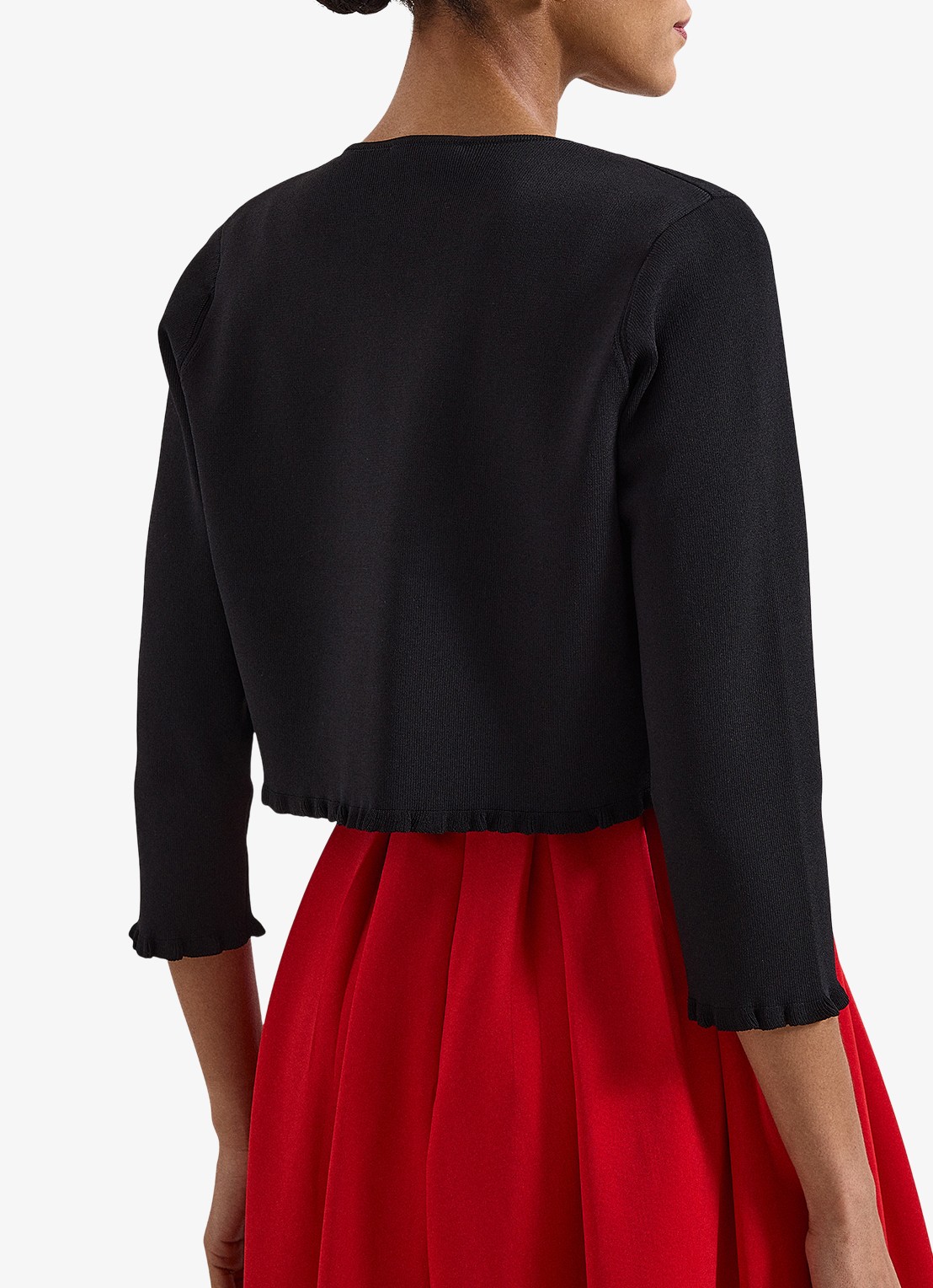 Phase Eight Mimi fijngebreid cropped vest met ruches - achterkant 7 zwart