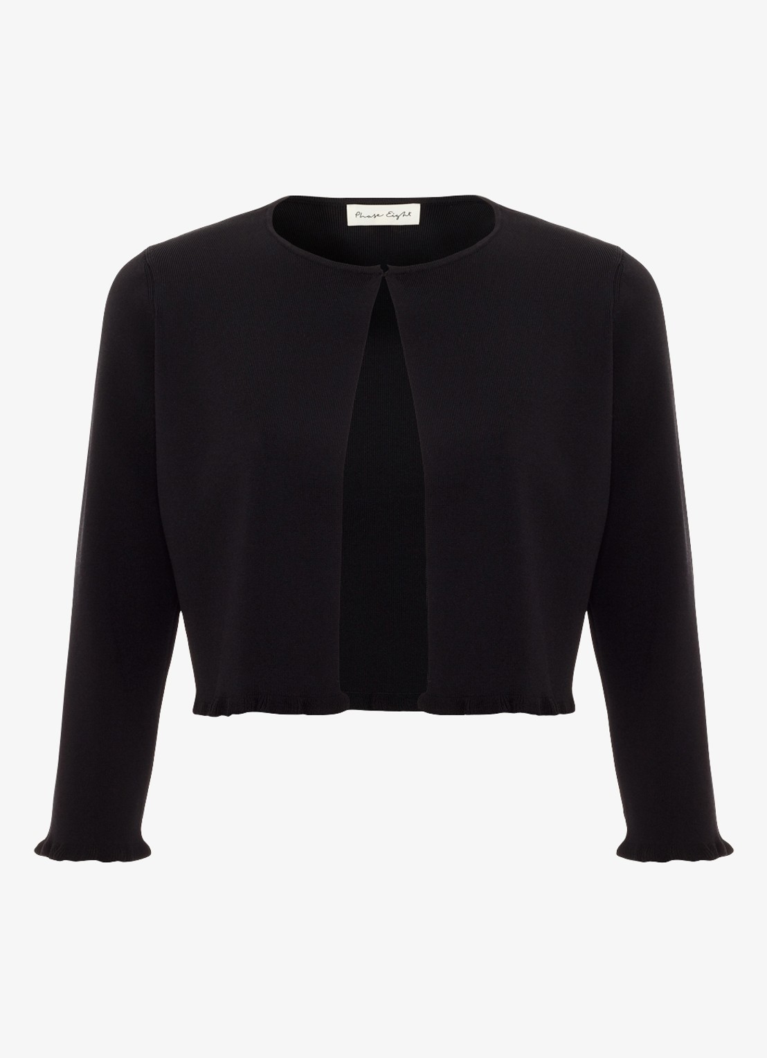 Phase Eight Mimi fijngebreid cropped vest met ruches - voorkant zwart
