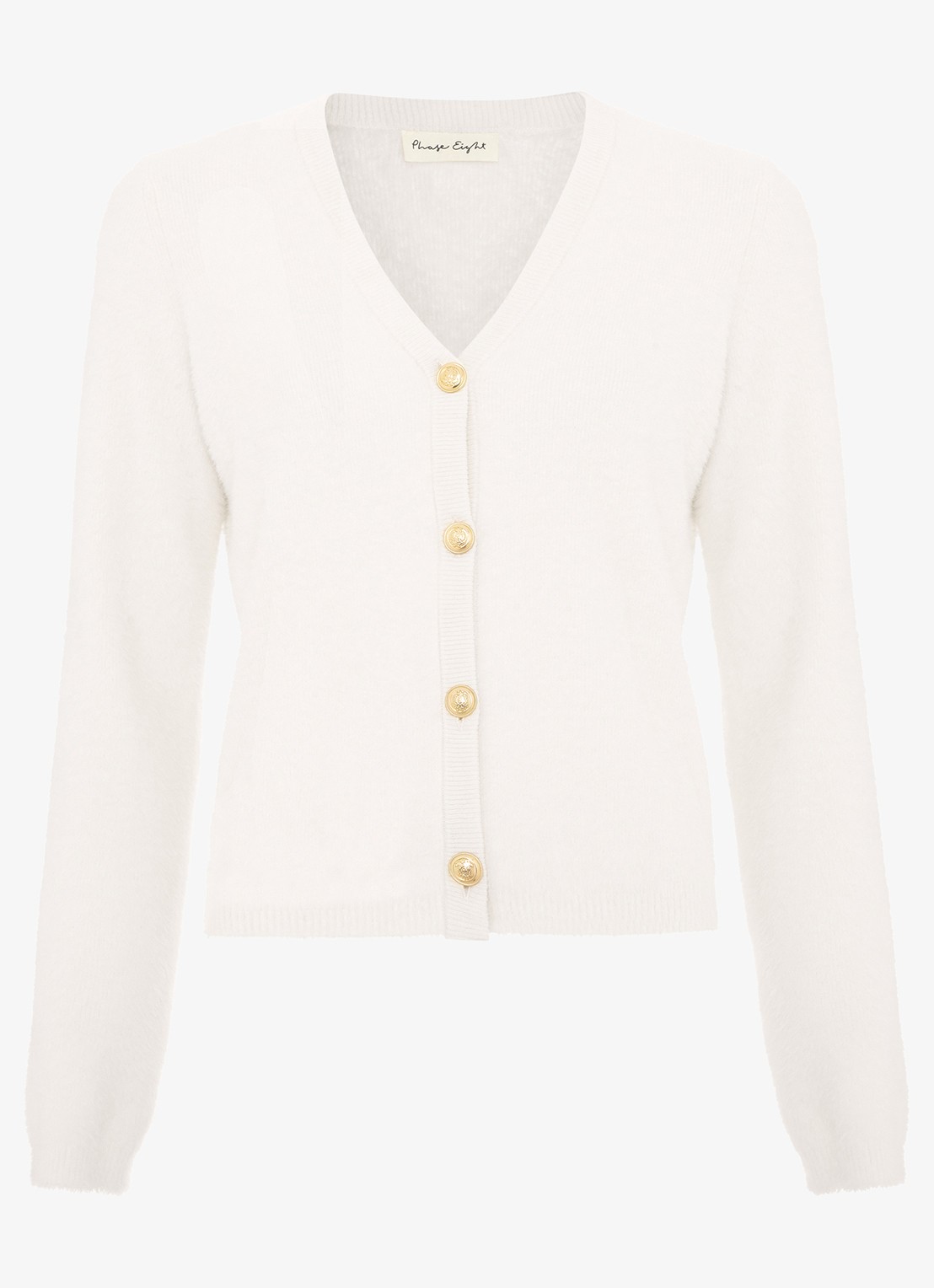 Phase Eight Mindy fijngebreid vest met sierknopen - voorkant ivoor