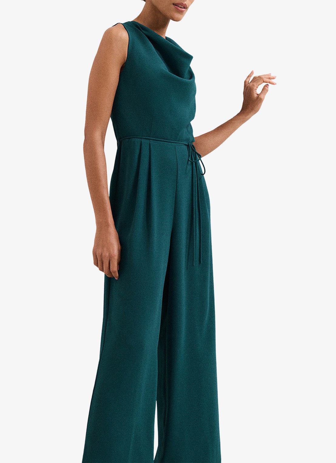 Phase Eight Monique loose fit jumpsuit met waterval hals - voorkant 3 zeegroen