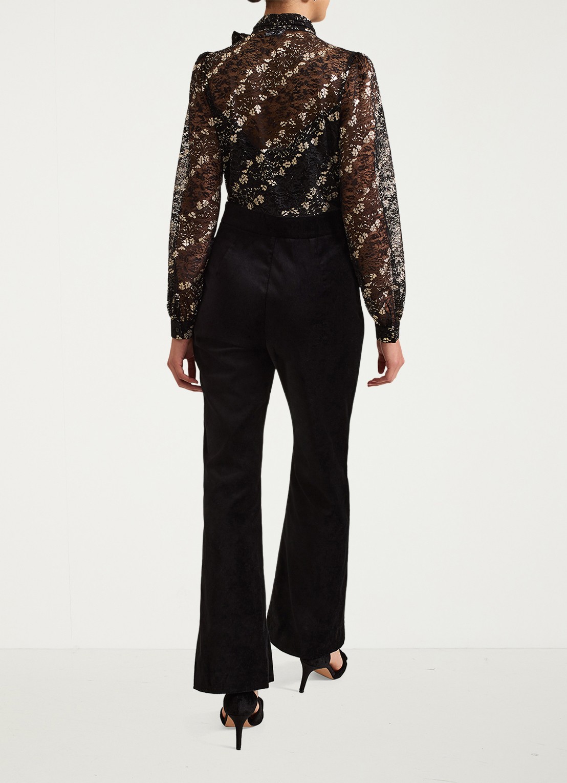 Phase Eight Morilla semi-transparante flared fit jumpsuit met kant - achterkant zwart