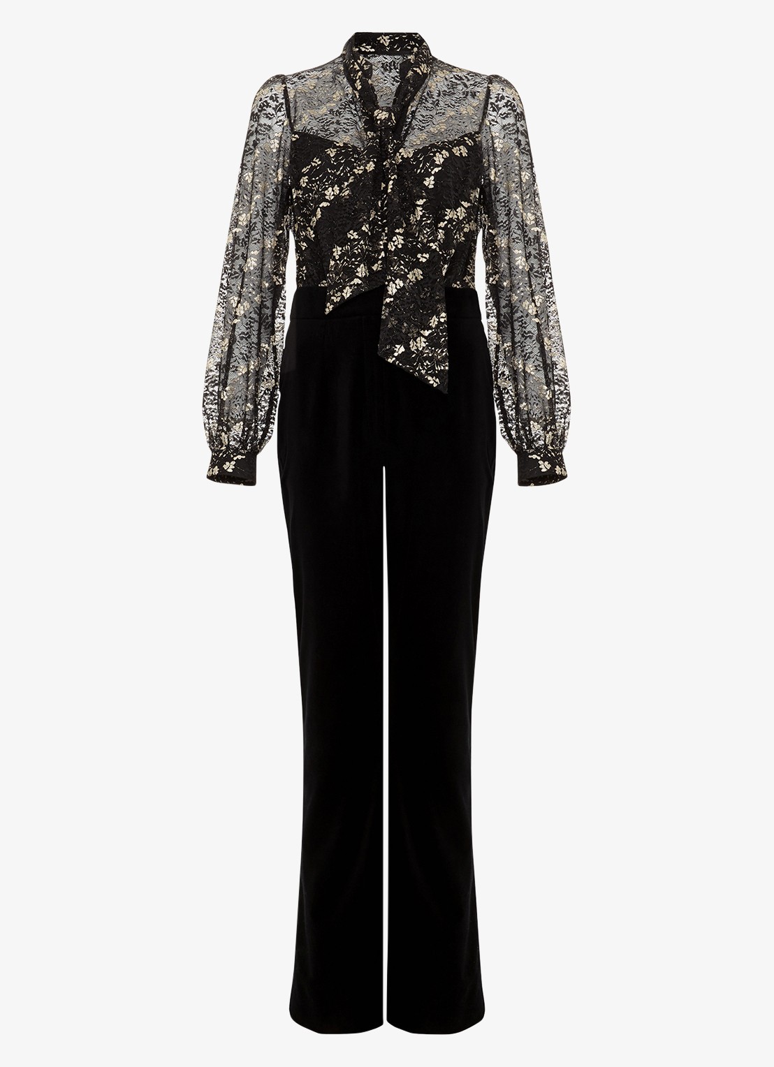 Phase Eight Morilla semi-transparante flared fit jumpsuit met kant - voorkant 2 zwart