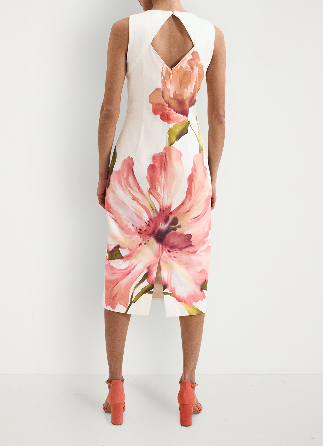 Phase Eight Nadina midi jurk met bloemenprint - achterkant gebroken wit
