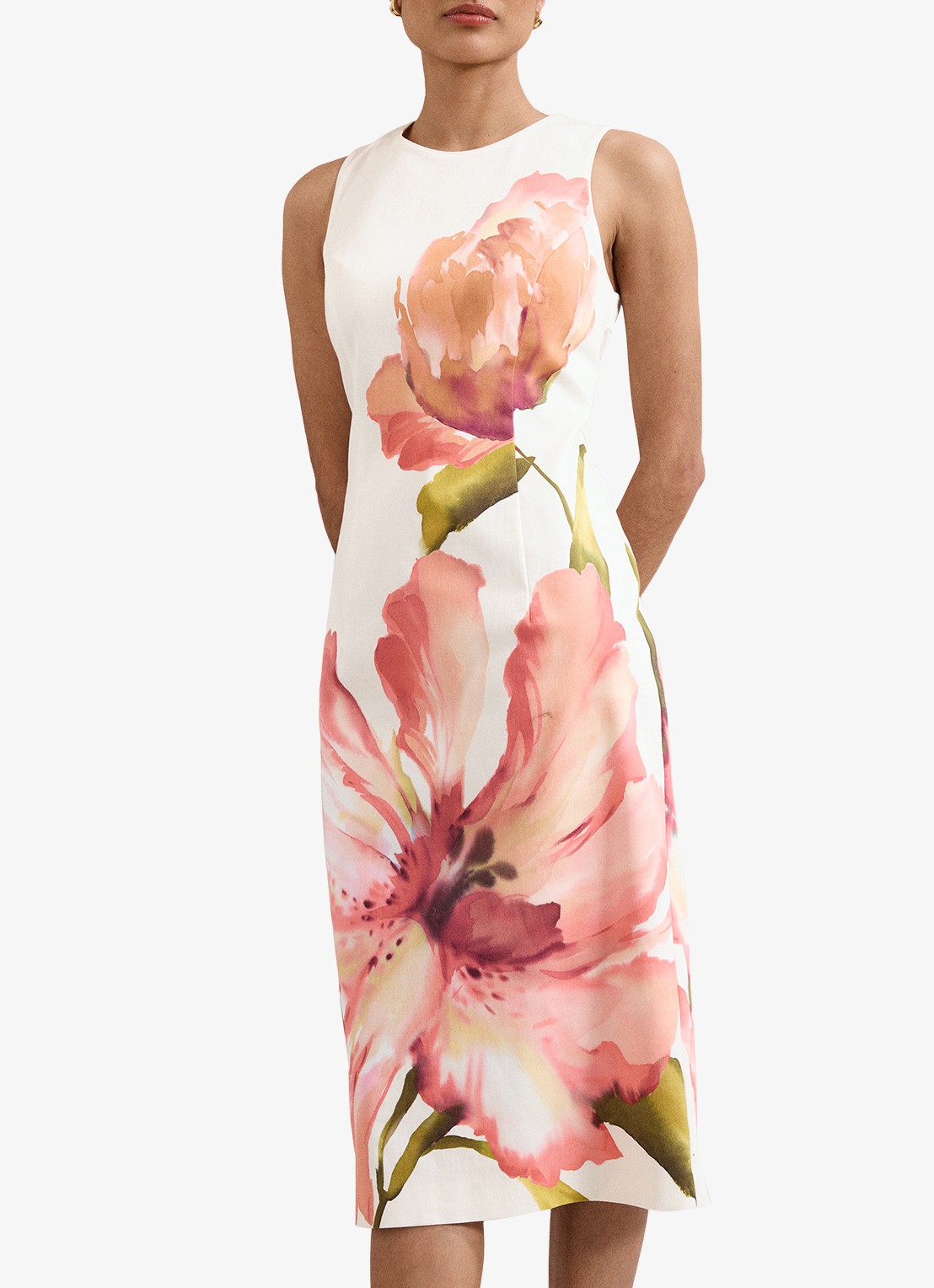 Phase Eight Nadina midi jurk met bloemenprint - detail 4 gebroken wit