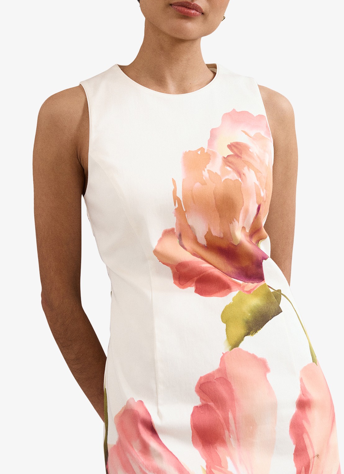 Phase Eight Nadina midi jurk met bloemenprint - detail 5 gebroken wit