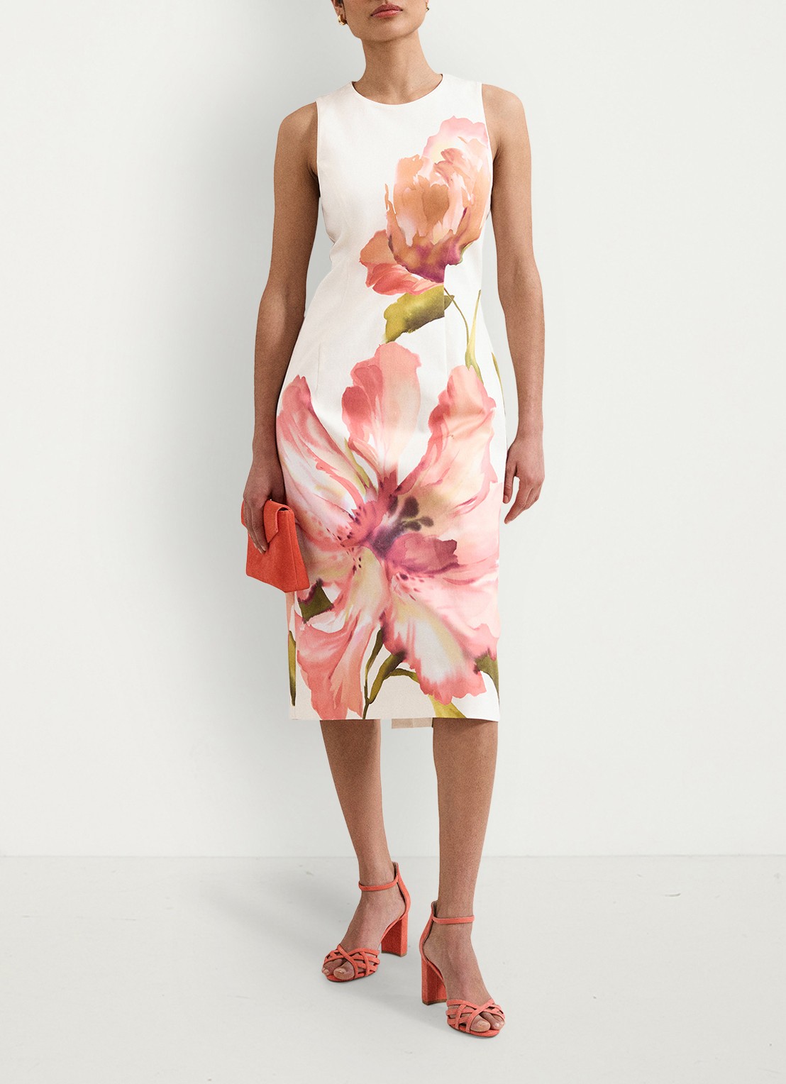 Phase Eight Nadina midi jurk met bloemenprint - voorkant 3 gebroken wit