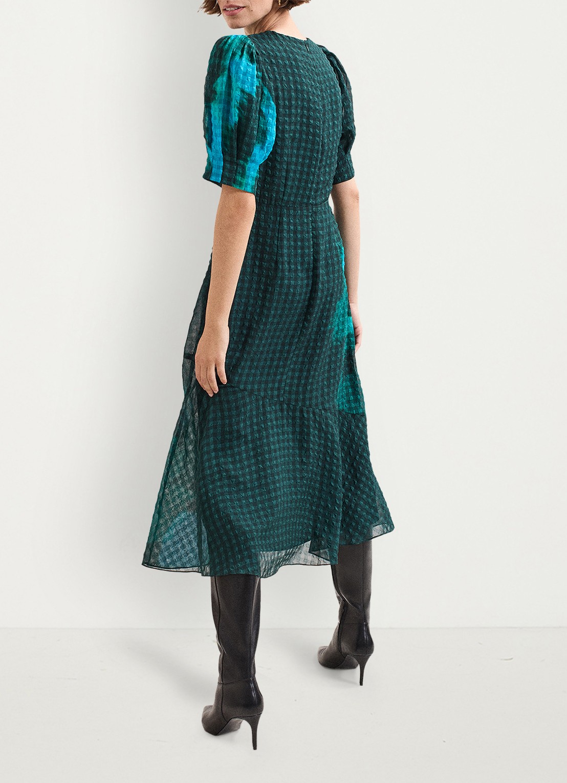 Phase Eight Nancy midi jurk met bloemenprint - achterkant zeegroen