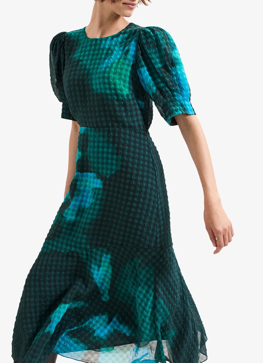 Phase Eight Nancy midi jurk met bloemenprint - detail 4 zeegroen
