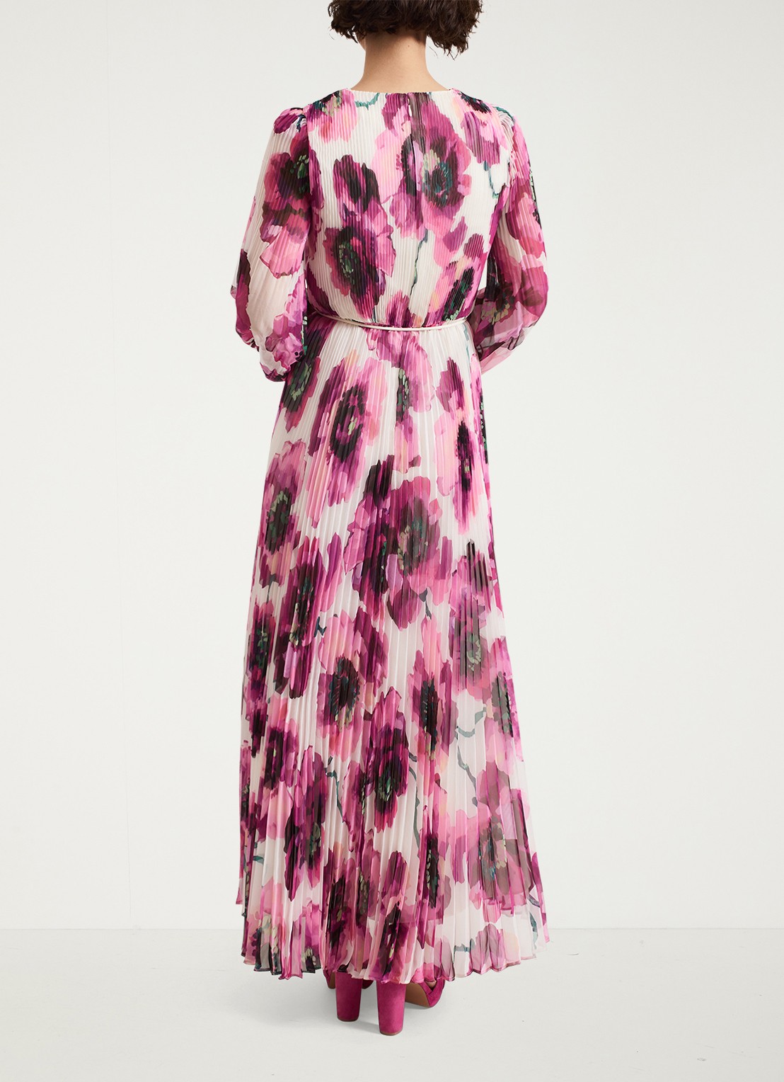 Phase Eight Natalia midi jurk met plissé en asymmetrische zoom - achterkant 8 donkerroze