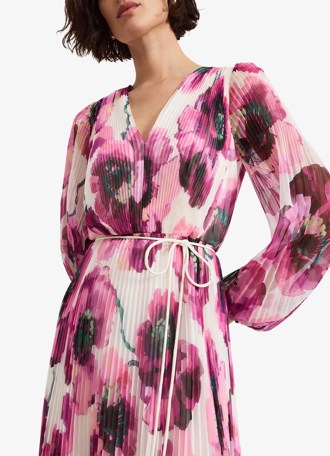 Phase Eight Natalia midi jurk met plissé en asymmetrische zoom - detail 4 donkerroze
