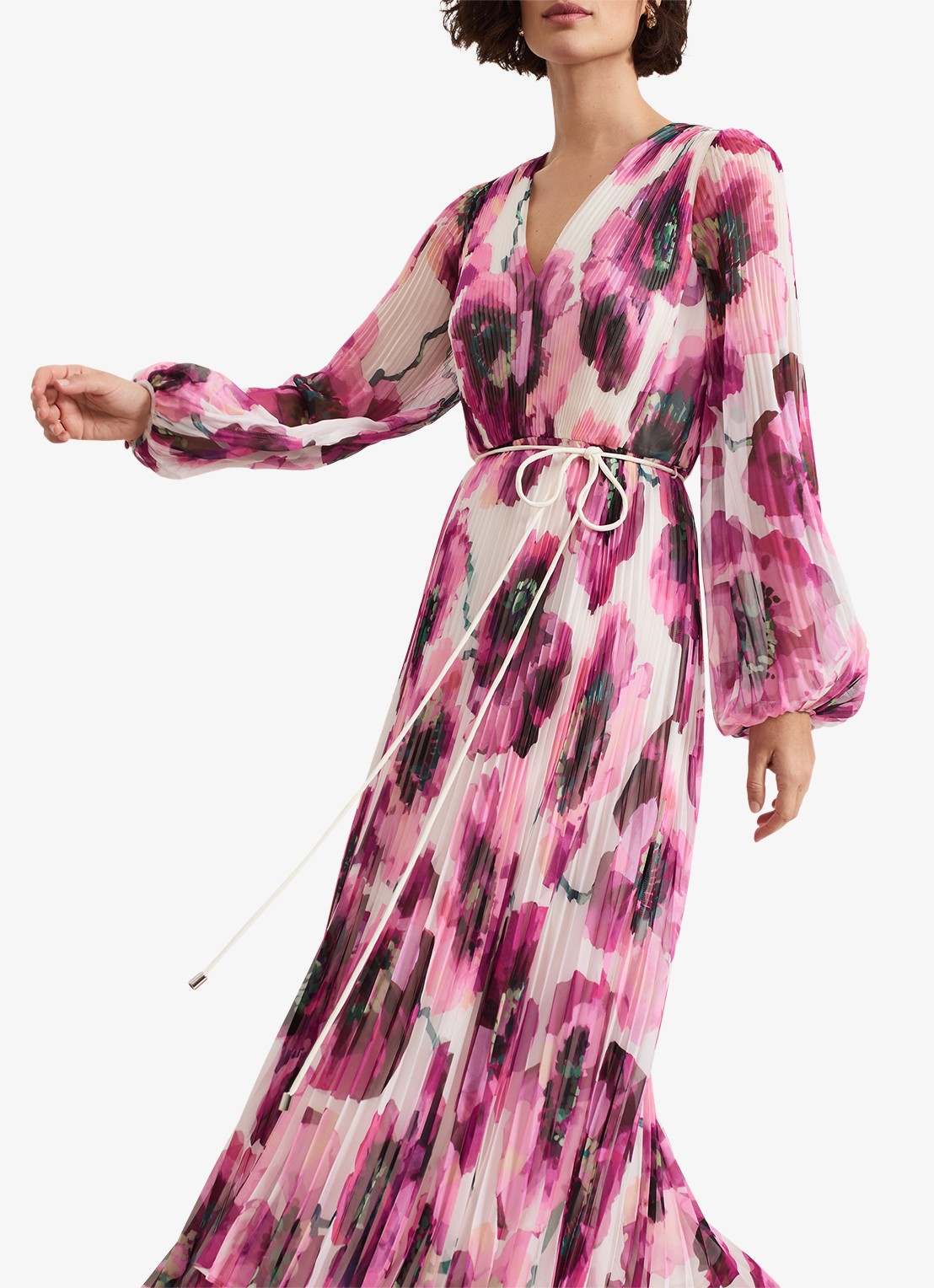 Phase Eight Natalia midi jurk met plissé en asymmetrische zoom - detail 5 donkerroze