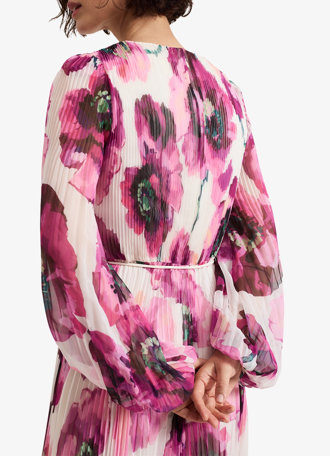 Phase Eight Natalia midi jurk met plissé en asymmetrische zoom - detail 6 donkerroze