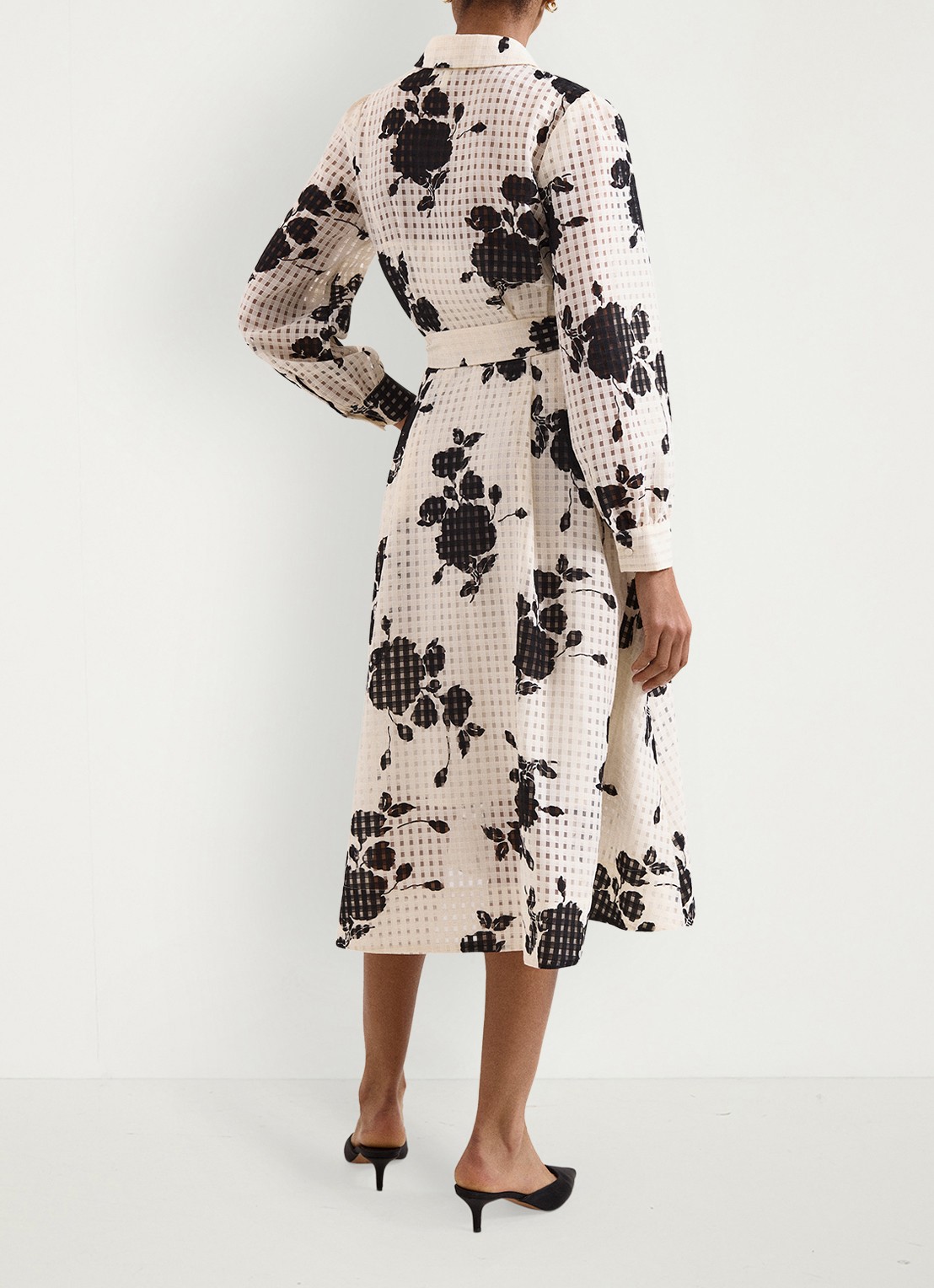 Phase Eight Natalie midi blousejurk met bloemenprint en strikceintuur - achterkant ivoor