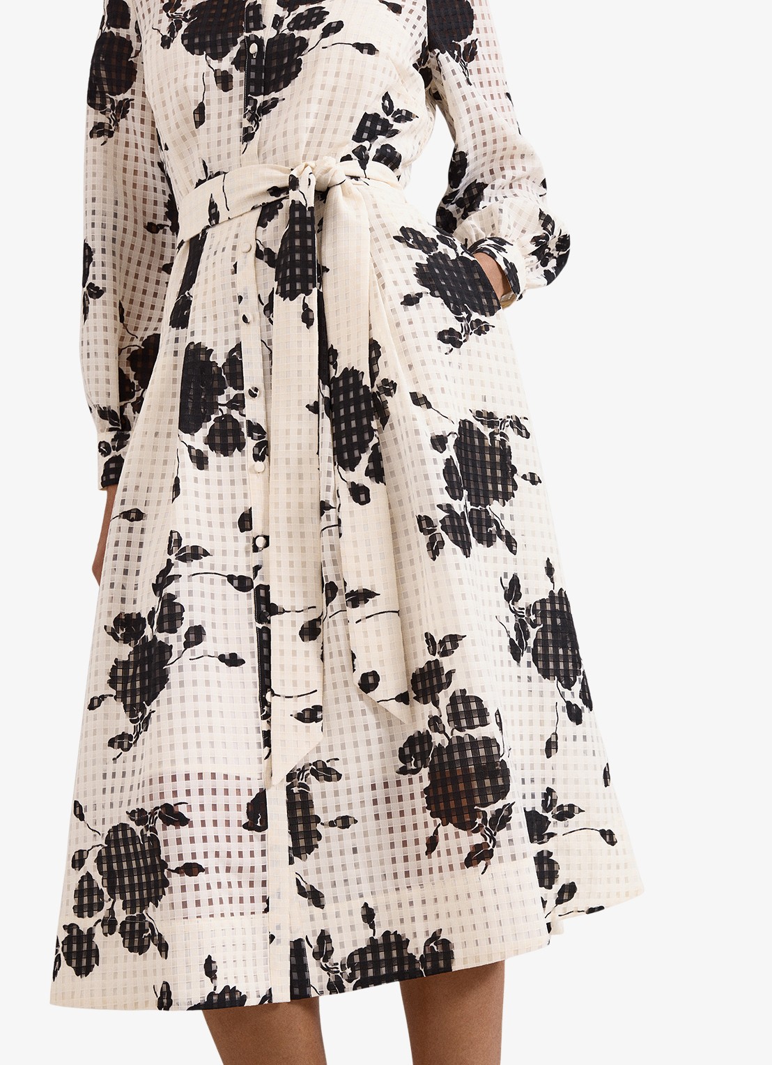 Phase Eight Natalie midi blousejurk met bloemenprint en strikceintuur - detail 5 ivoor