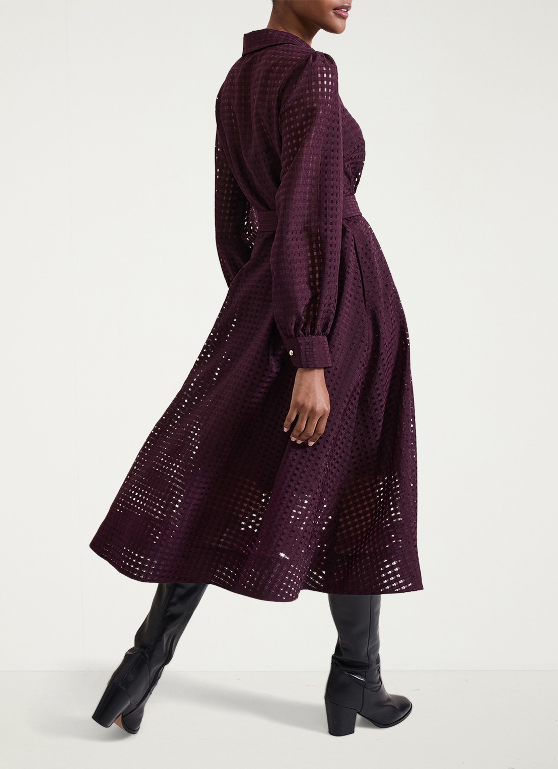 Phase Eight Natalie midi blousejurk met strikceintuur - achterkant 5 donkerpaars
