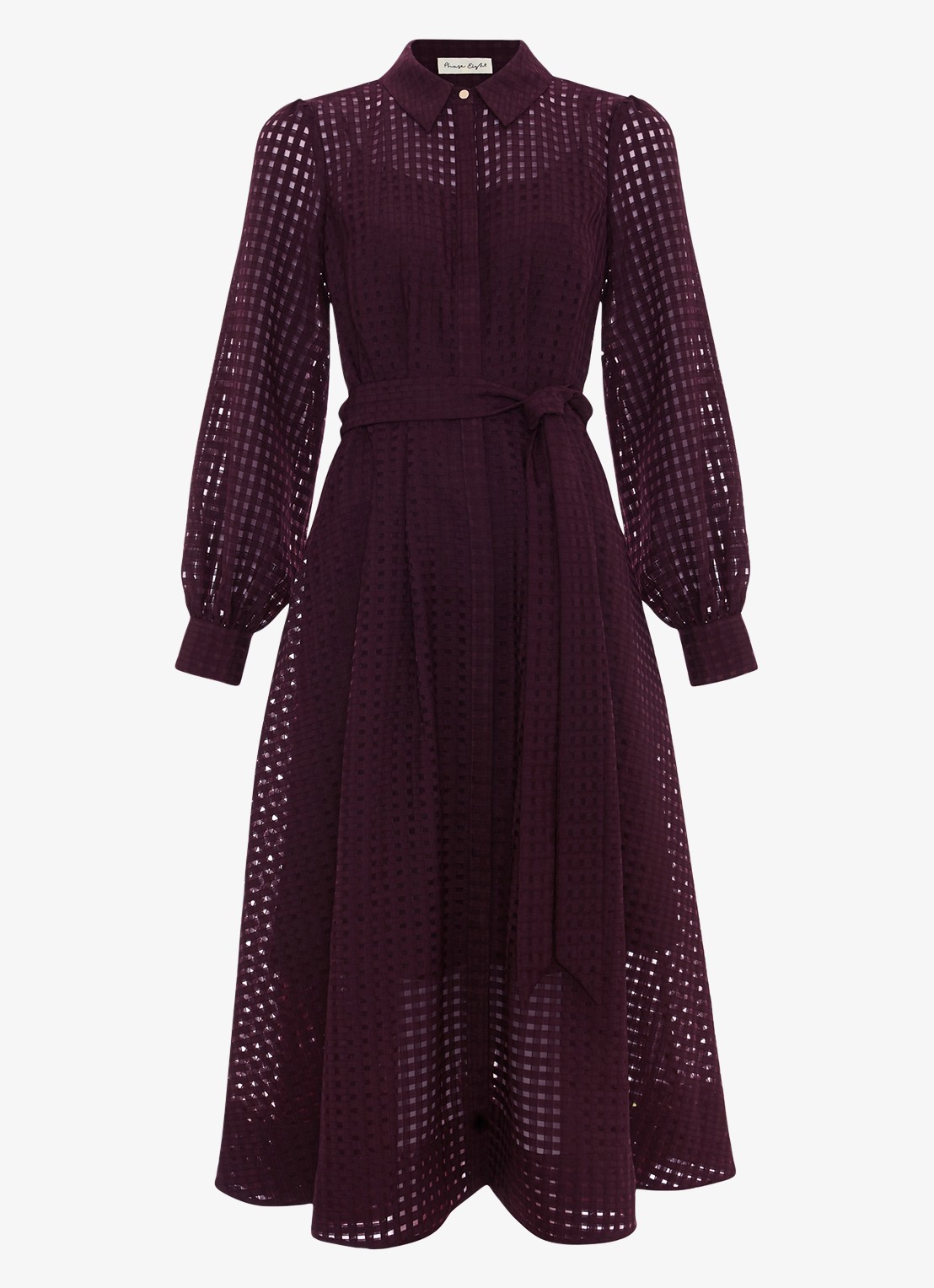 Phase Eight Natalie midi blousejurk met strikceintuur - voorkant 6 donkerpaars