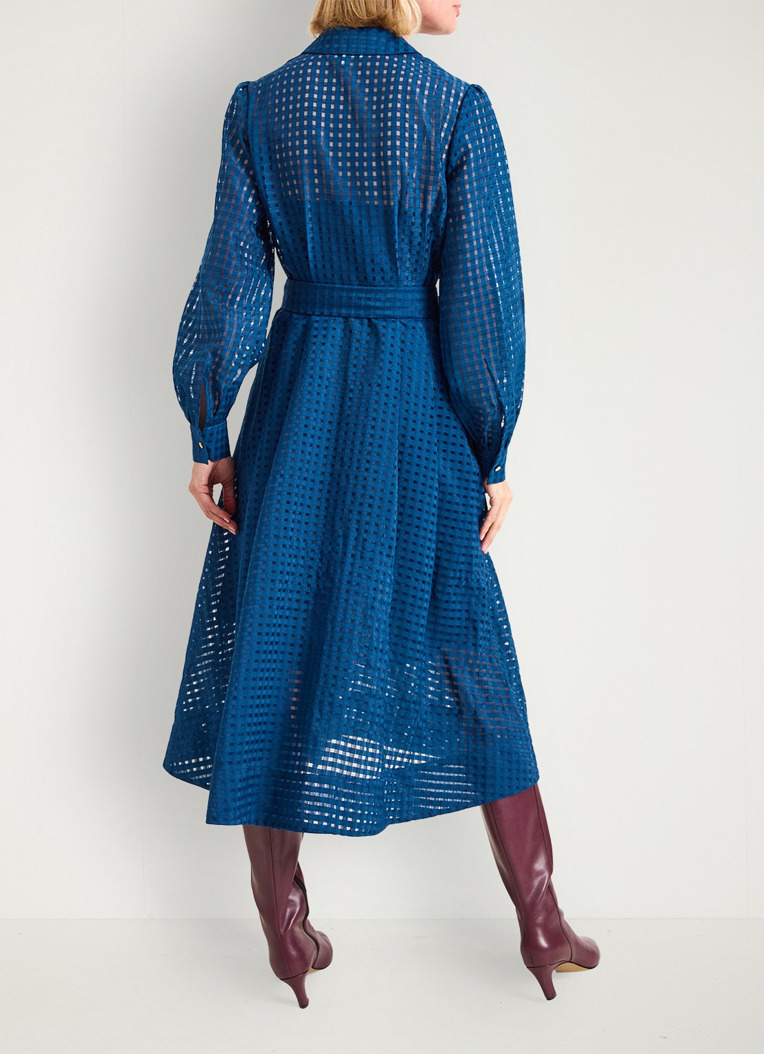 Phase Eight Natalie midi jurk met ruitdessin - achterkant 8 donkerblauw