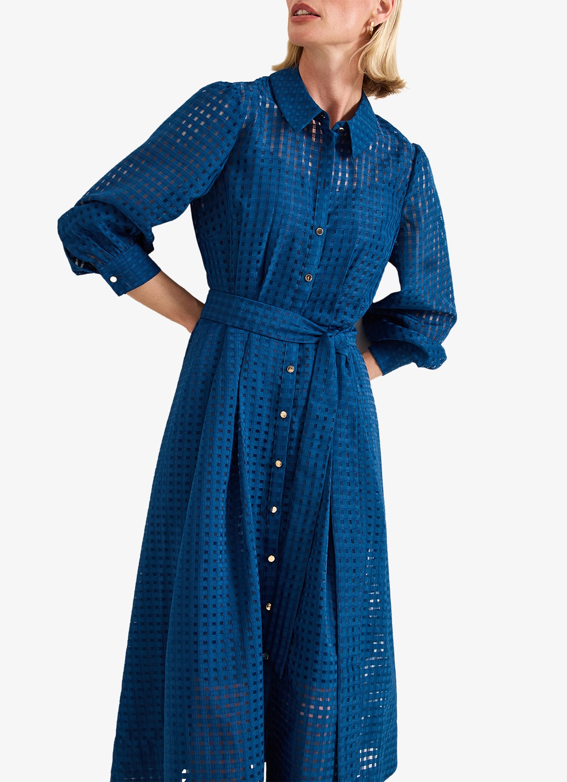 Phase Eight Natalie midi jurk met ruitdessin - detail 3 donkerblauw