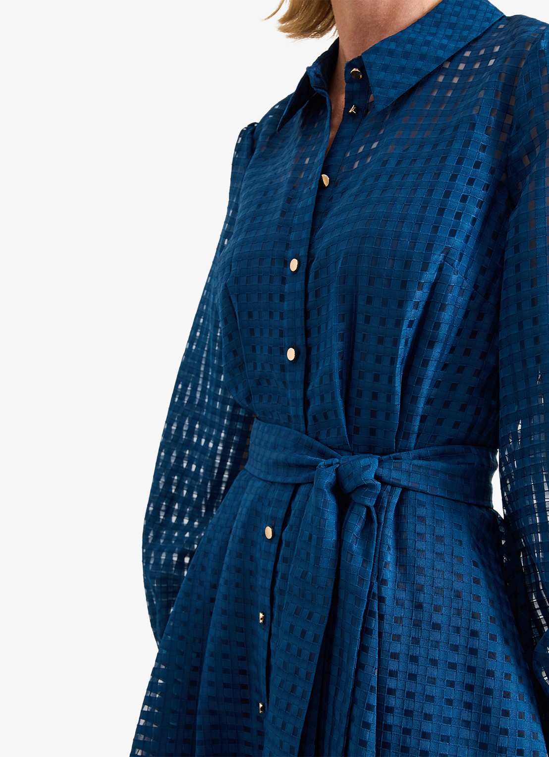 Phase Eight Natalie midi jurk met ruitdessin - detail 4 donkerblauw