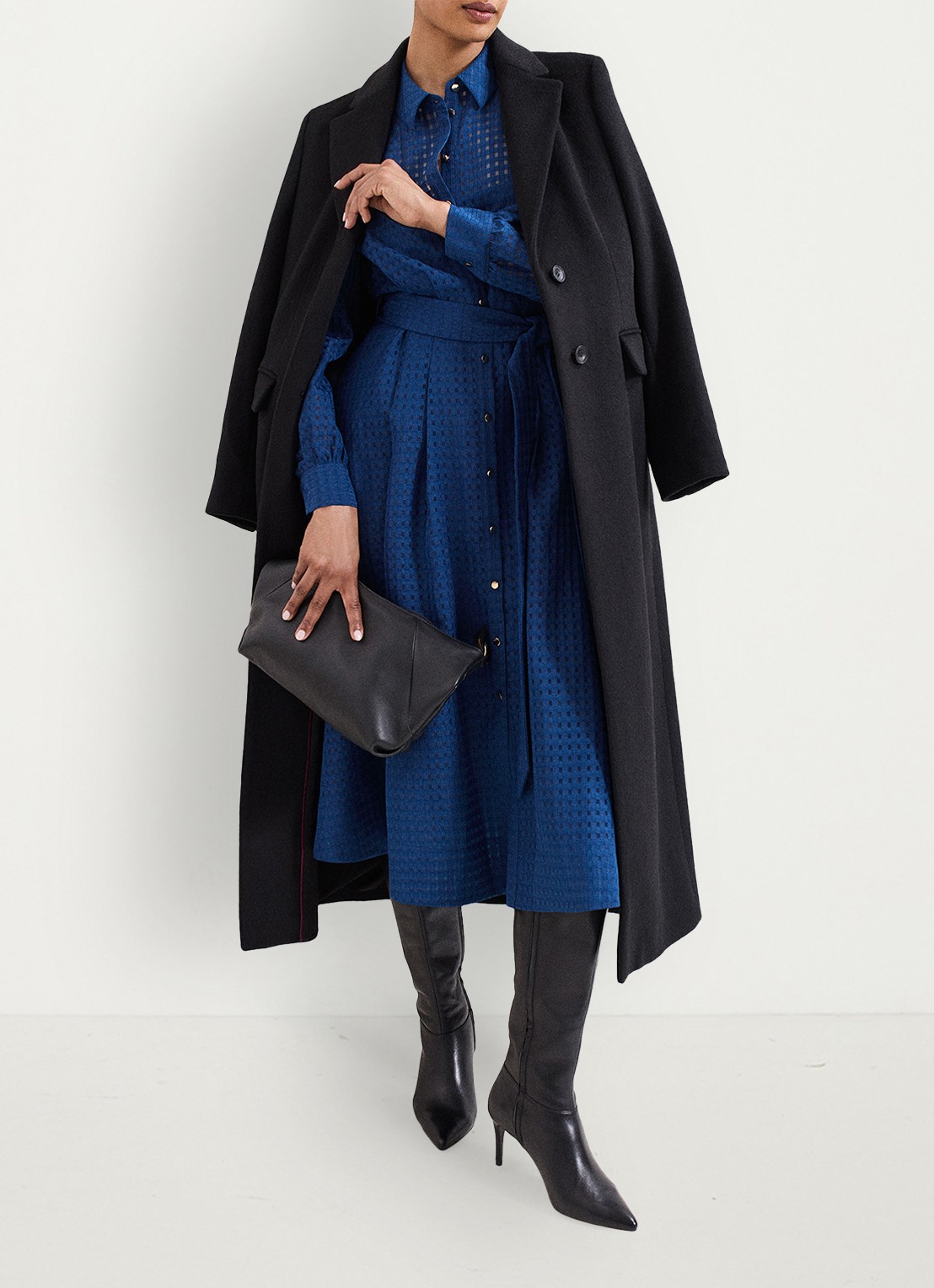 Phase Eight Natalie midi jurk met ruitdessin - detail 7 donkerblauw
