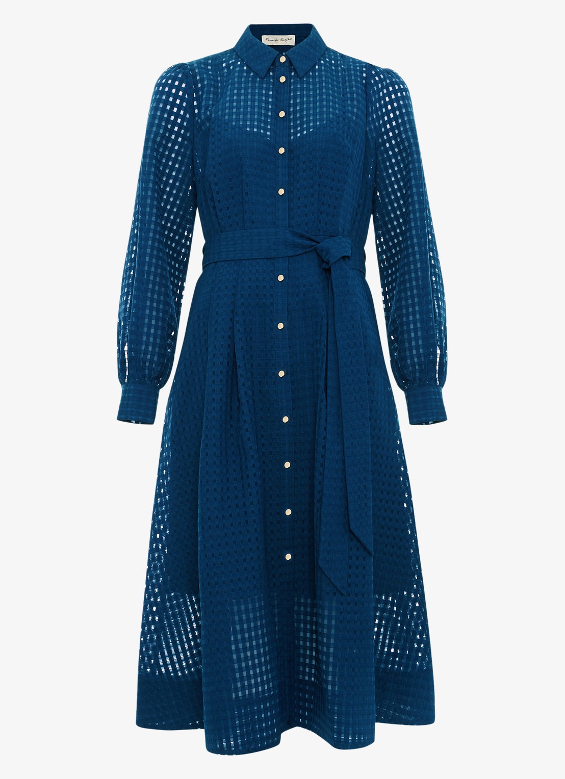 Phase Eight Natalie midi jurk met ruitdessin - voorkant donkerblauw