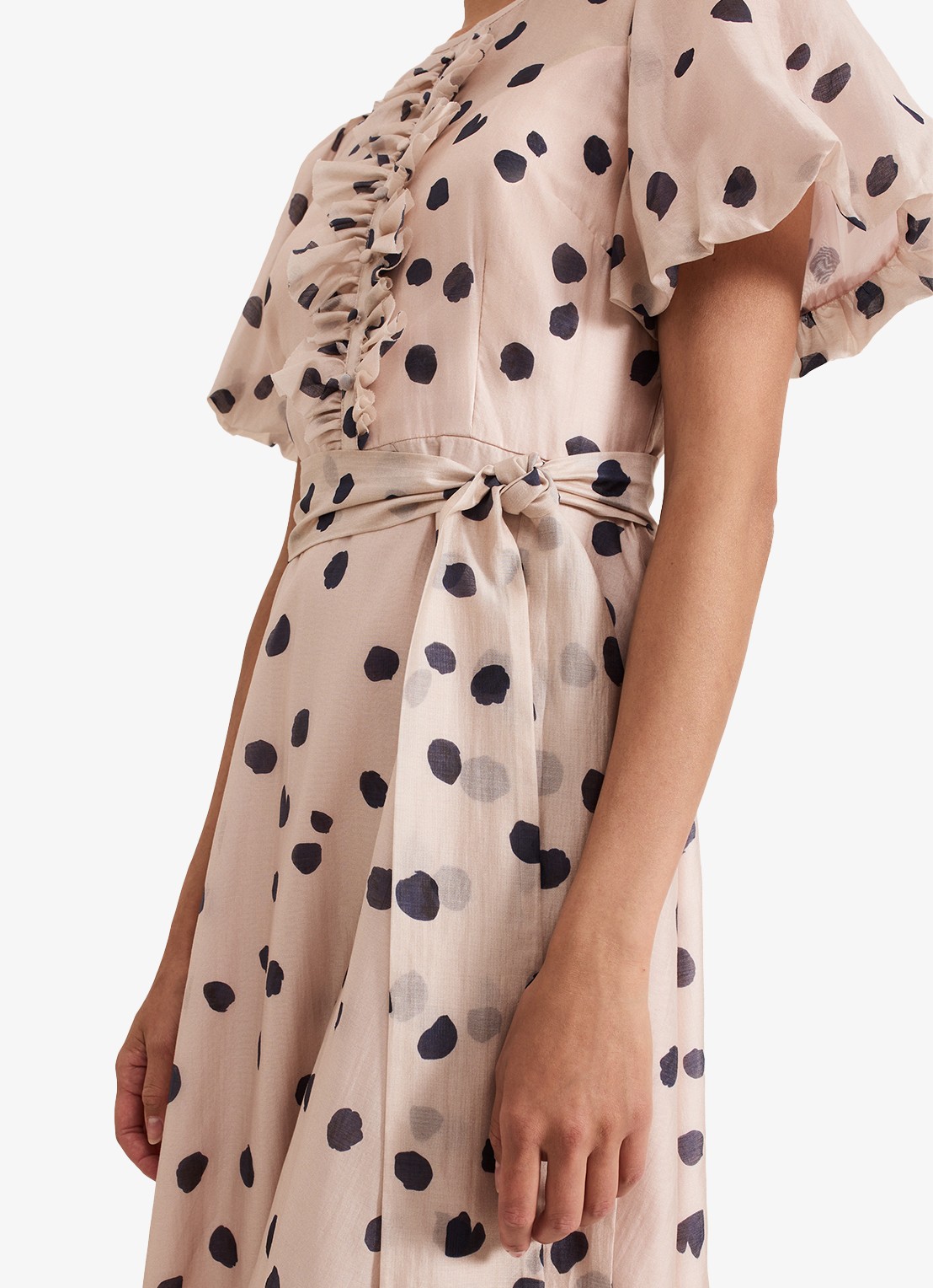 Phase Eight Nicola midi jurk  met stippenprint en strikceintuur - detail 5 lichtroze