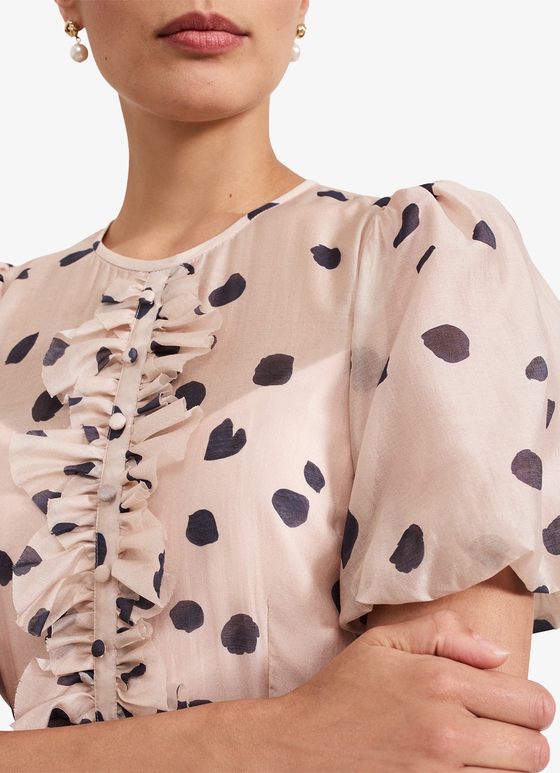 Phase Eight Nicola midi jurk  met stippenprint en strikceintuur - detail 6 lichtroze