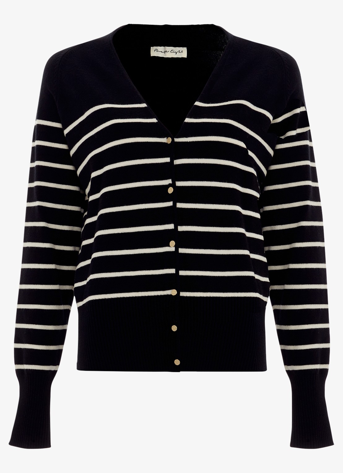 Phase Eight Nina fijngebreid vest met streepprint - voorkant 5 zwart