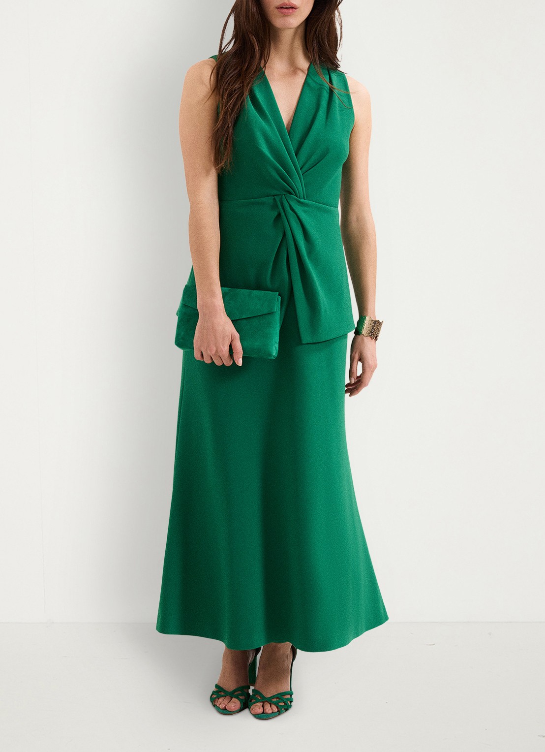 Phase Eight Nisha midi jurk met geknoopt detail - voorkant 2 zeegroen