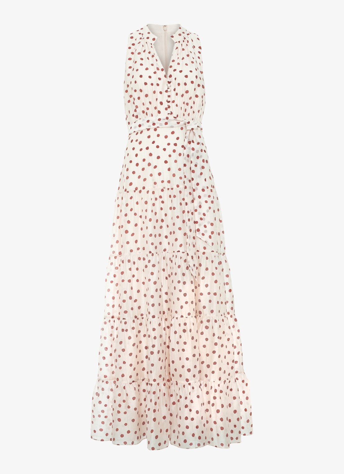 Phase Eight Nita maxi jurk met stippenprint  - voorkant 2 gebroken wit