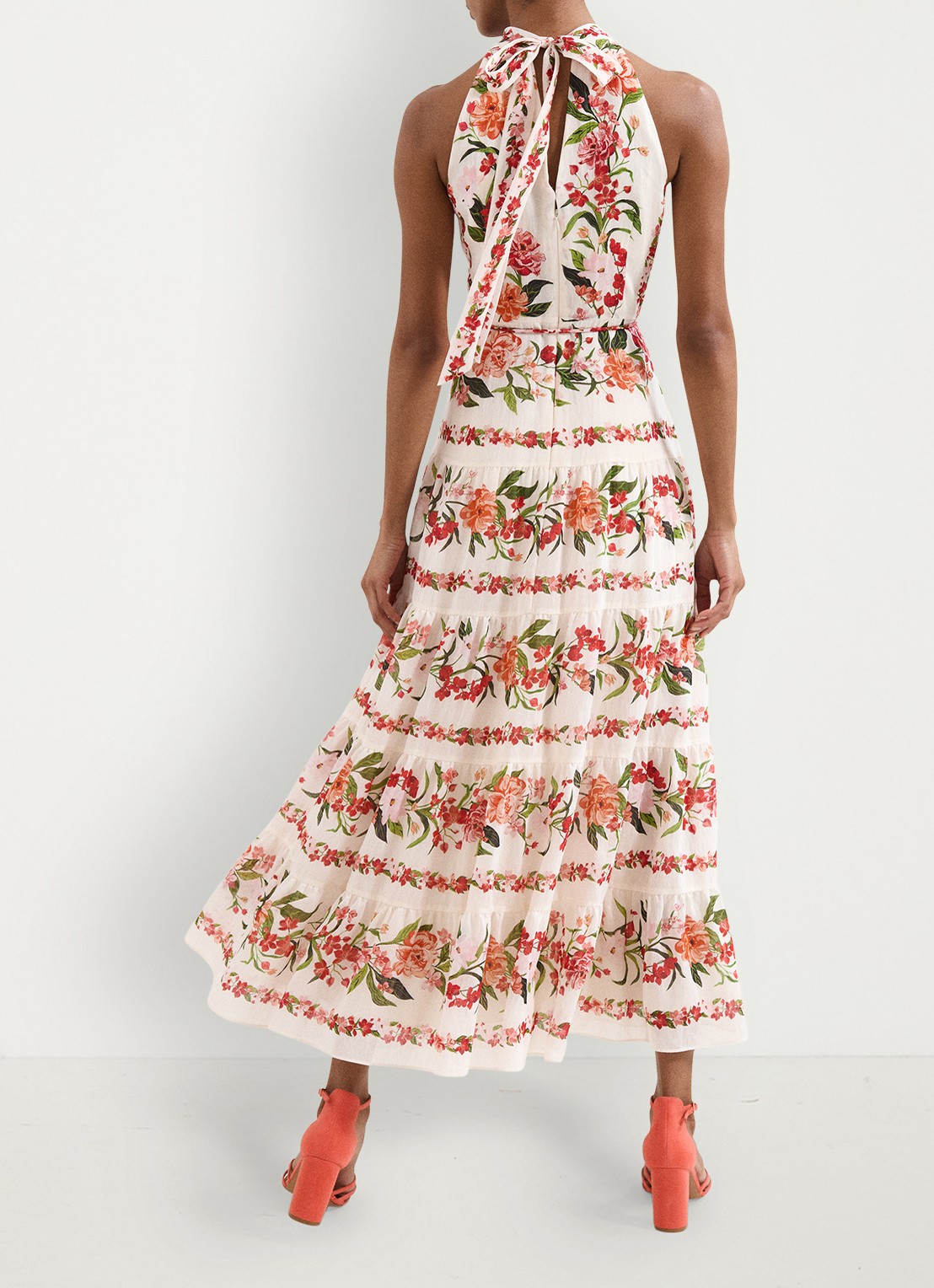 Phase Eight Nita midi jurk met bloemenprint in linnenblend - achterkant 3 cream