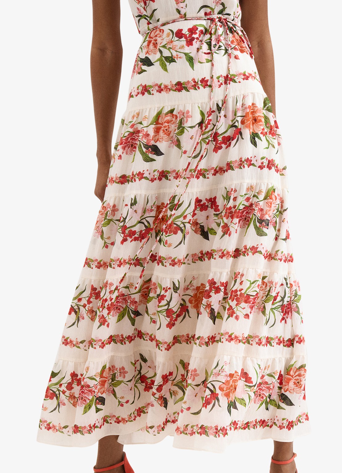 Phase Eight Nita midi jurk met bloemenprint in linnenblend - detail 4 cream
