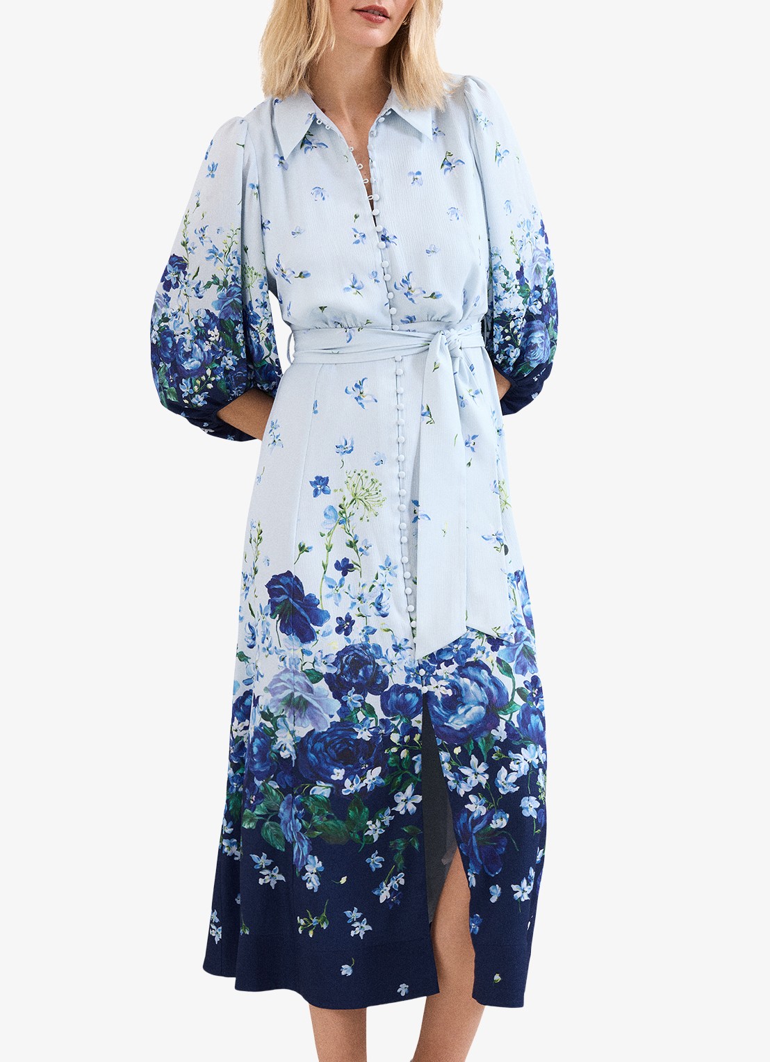 Phase Eight Noella midi blousejurk met bloemenprint - detail 2 lichtblauw