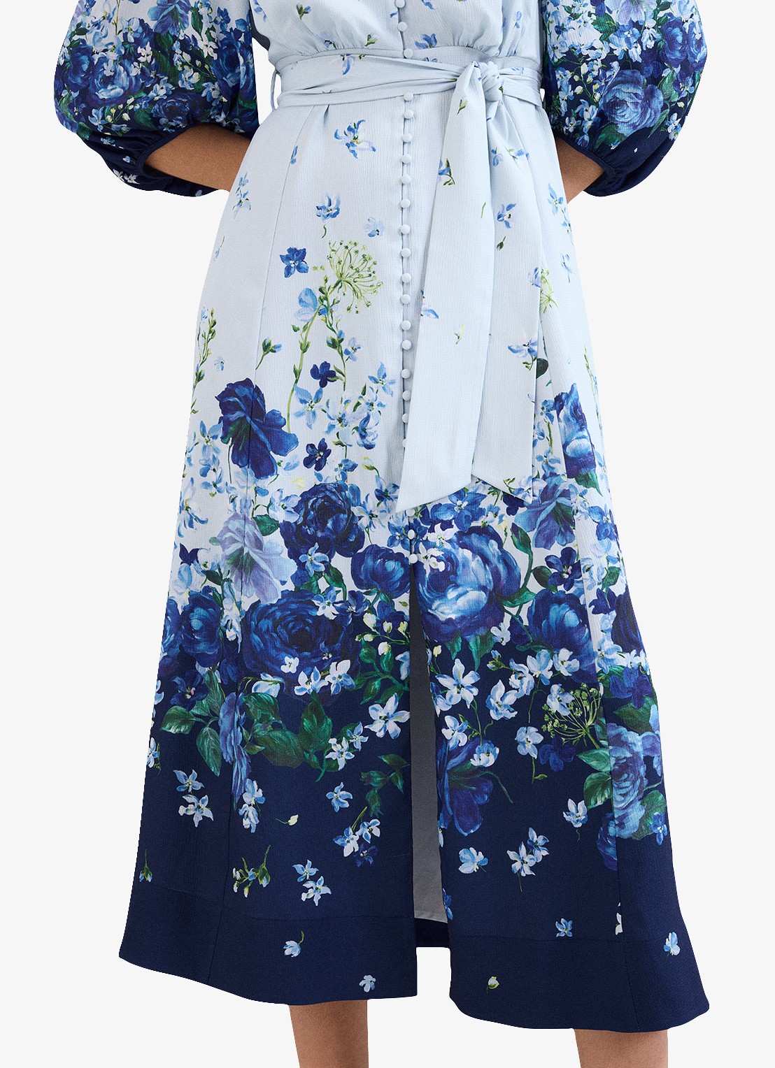 Phase Eight Noella midi blousejurk met bloemenprint - detail 4 lichtblauw