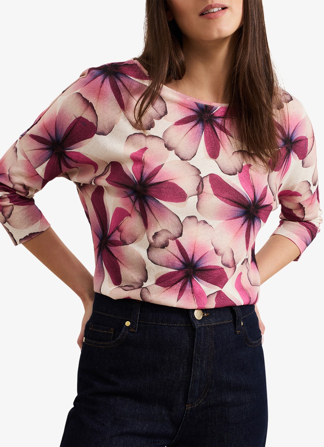 Phase Eight Nori top in linnenblend met bloemenprint - detail roze