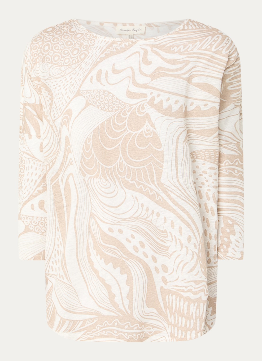 Phase Eight Nori top van linnen met print - voorkant 2 beige