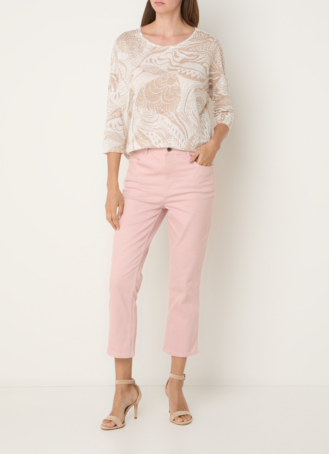 Phase Eight Nori top van linnen met print - voorkant 3 beige