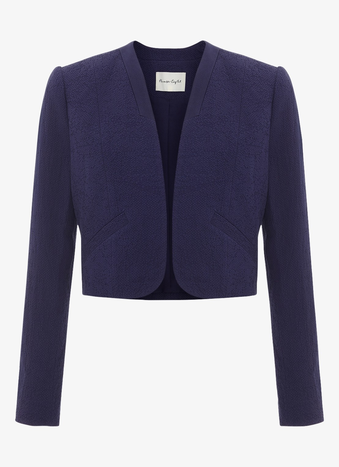Phase Eight Olivia cropped blazer met structuur - voorkant 6 donkerblauw