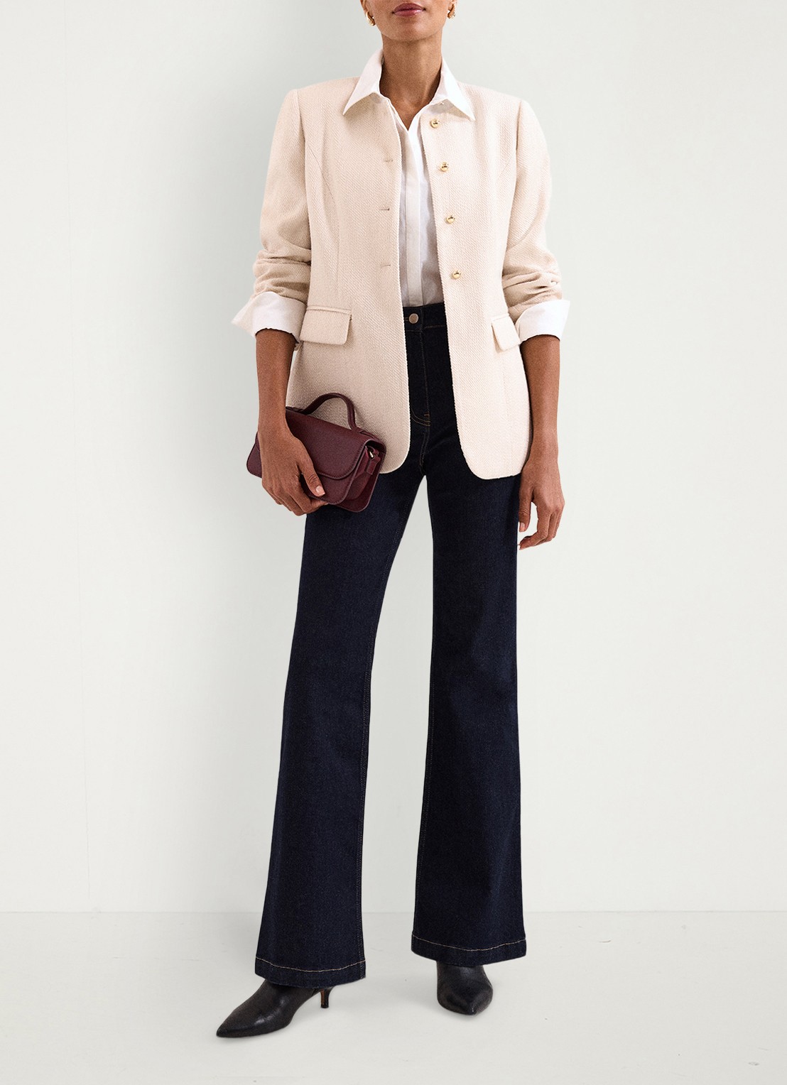 Phase Eight Olivia high waist flared jeans met donkere wassing - detail 7 donkerblauw