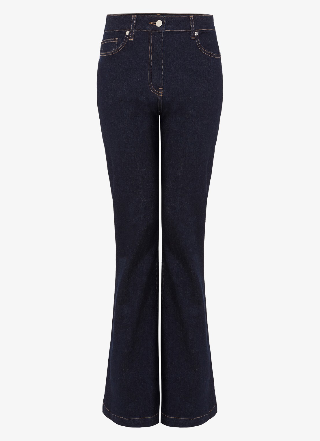 Phase Eight Olivia high waist flared jeans met donkere wassing - voorkant donkerblauw