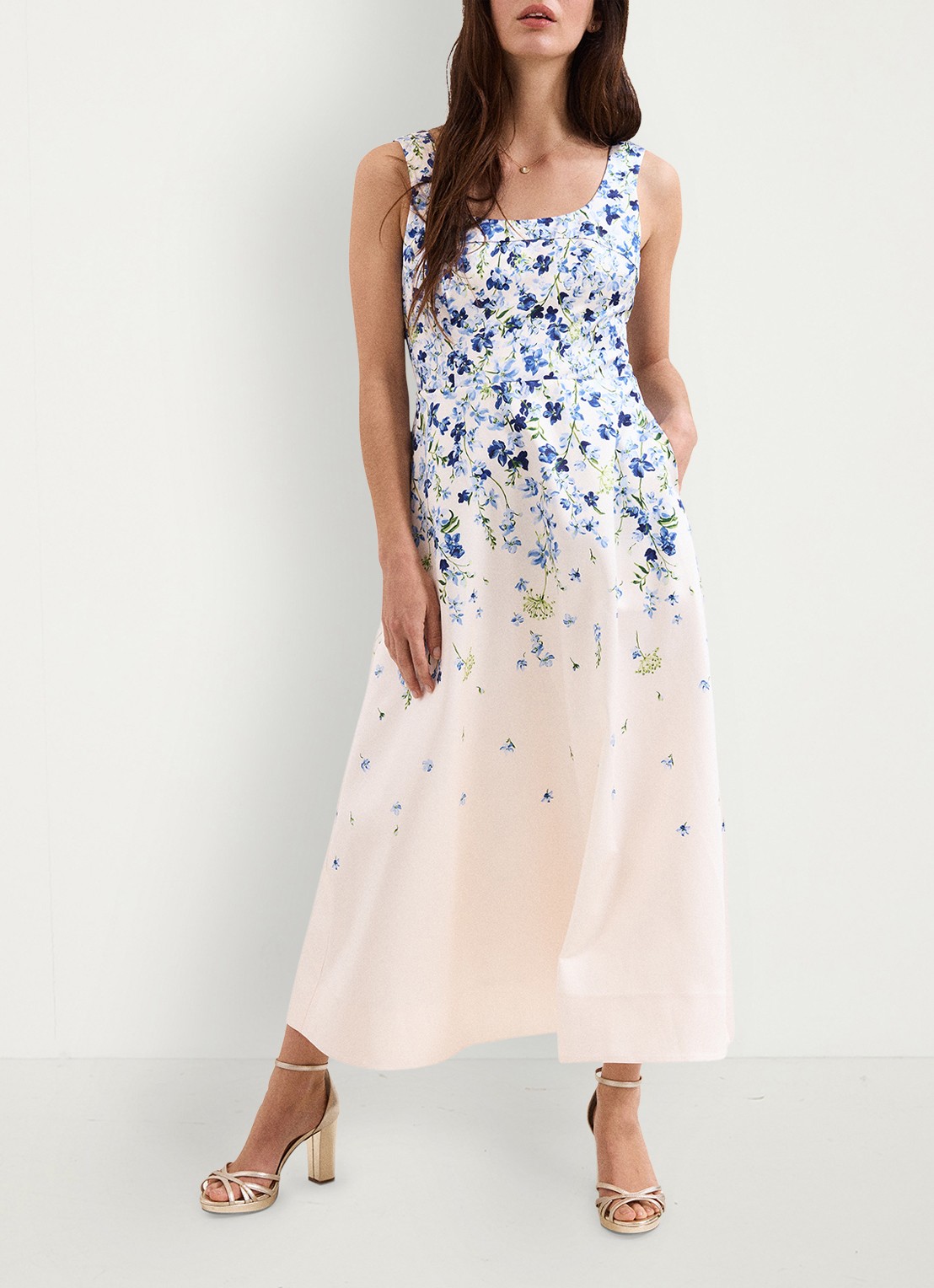 Phase Eight Orla midi jurk met bloemenprint - voorkant 3 blauw