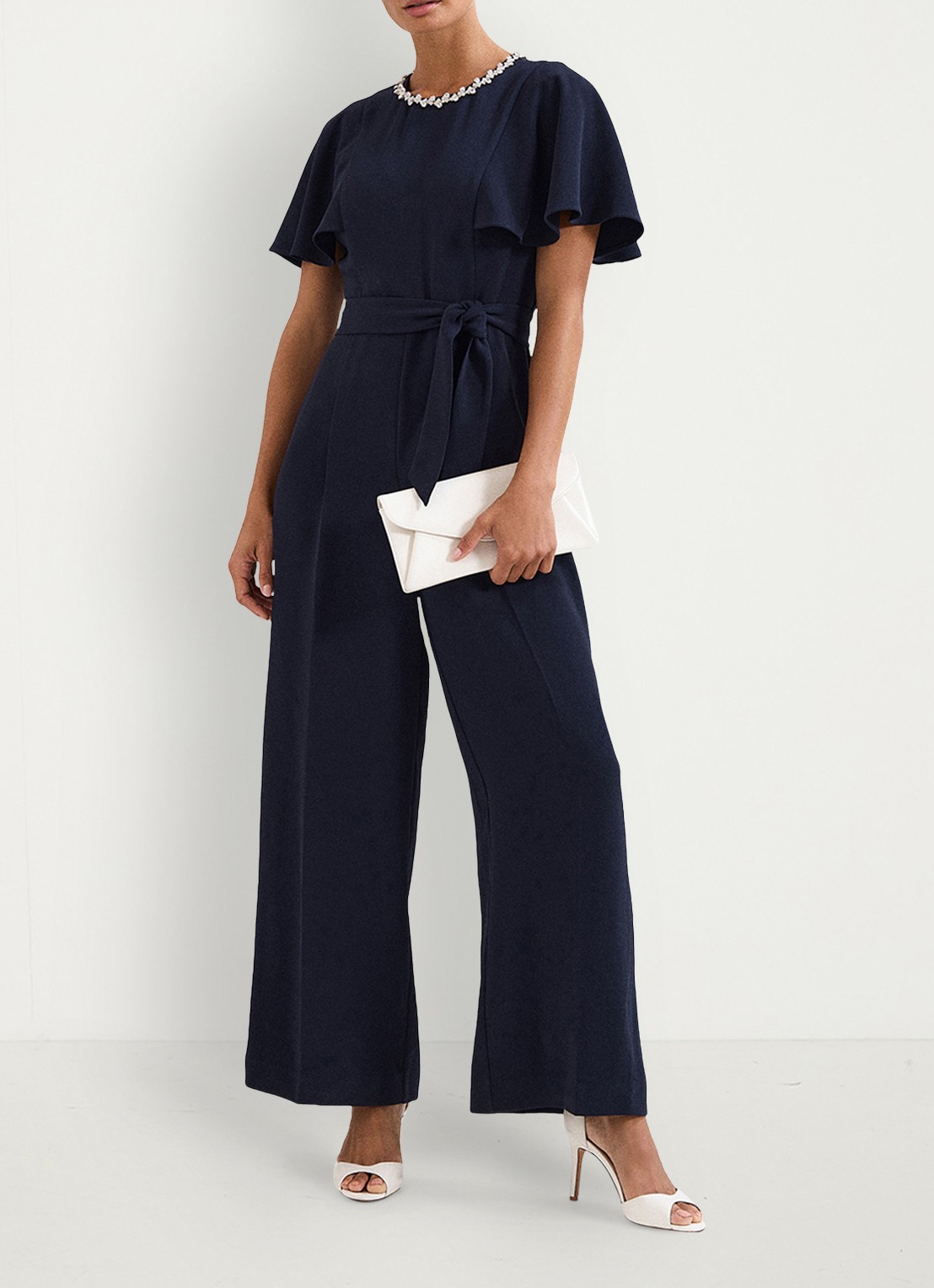 Phase Eight Orwen jumpsuit met strikceintuur - detail 3 donkerblauw