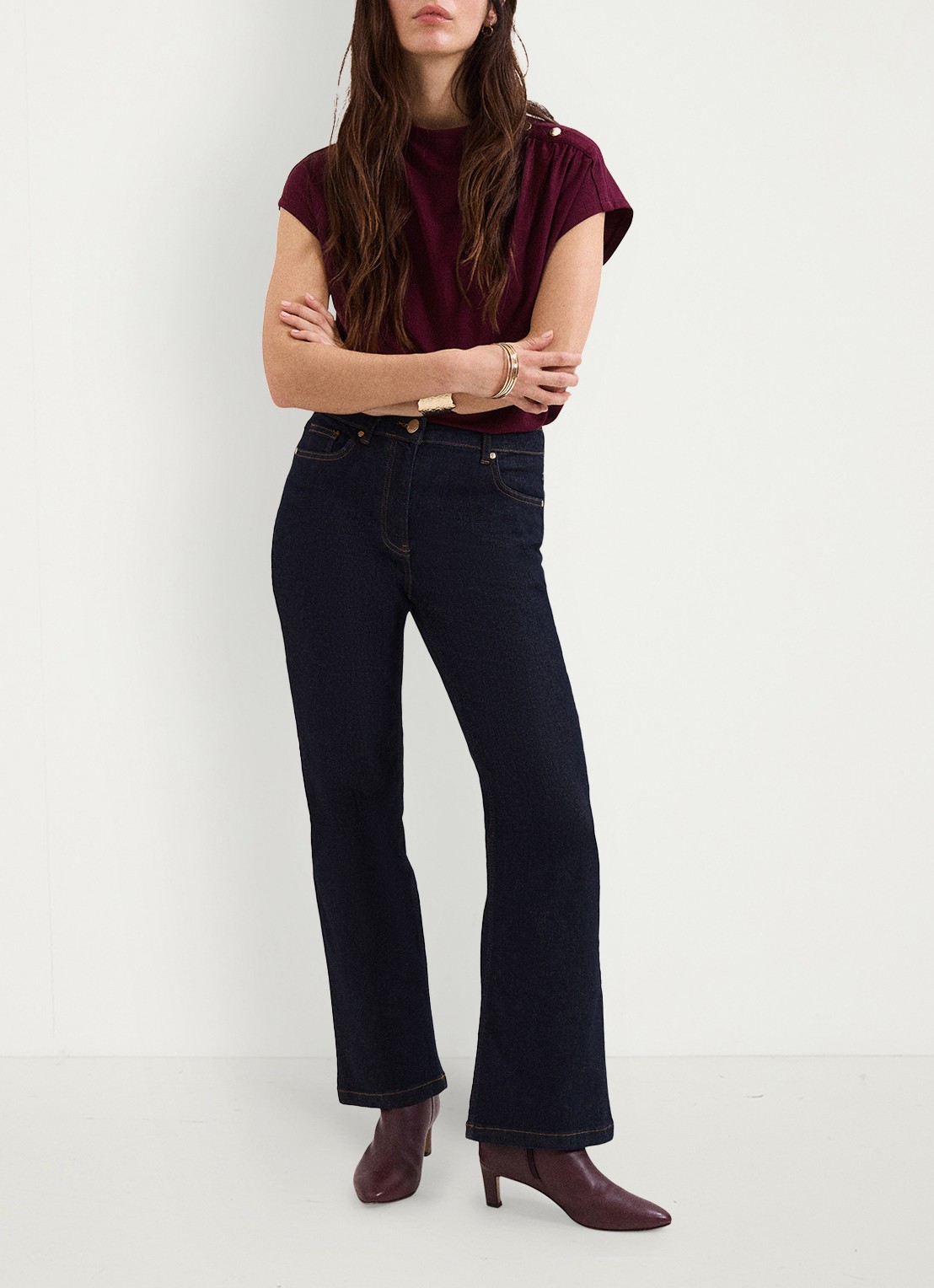 Phase Eight Paige top met gedrapeerd detail - voorkant 2 aubergine