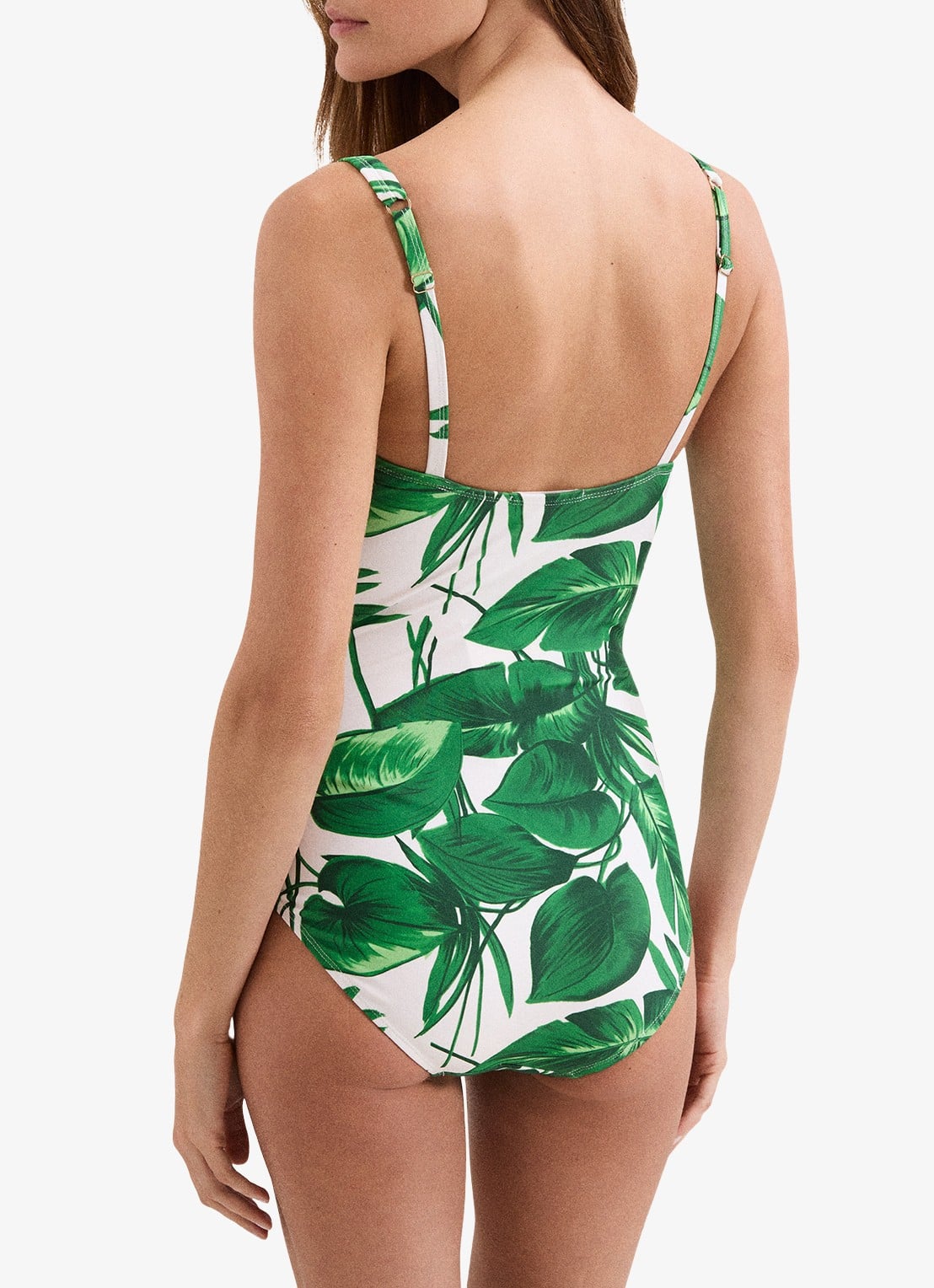 Phase Eight Palm Print badpak met ruches en print - achterkant groen