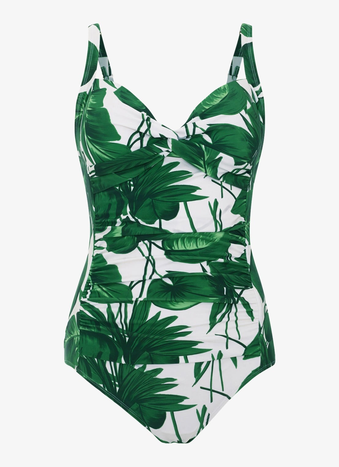 Phase Eight Palm Print badpak met ruches en print - voorkant 2 groen