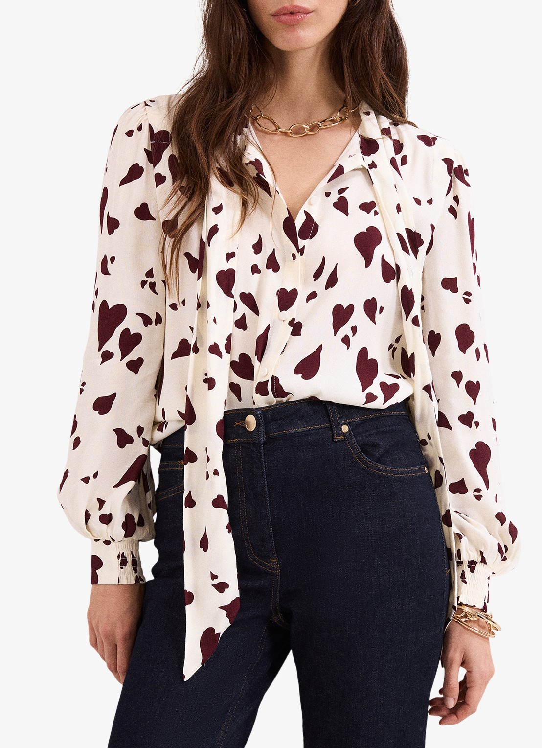 Phase Eight Paloma blouse met sjaalkraag en pofmouwen - detail 3 wit